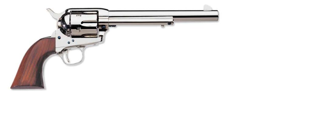 Uberti 1873 Cattleman NM Nickel Revolver U344151, 45 Colt, 7.5", One Piece Walnut Stock, Full Nickel Plate Finish 1 Uberti 1873 Cattleman NM Nickel Revolver U344151, 45 Colt, 7.5", One Piece Walnut Stock, Full Nickel Plate Finish